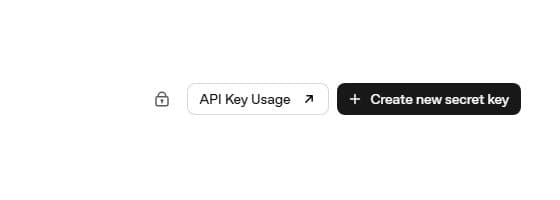 OpenAI API keys 화면 오른쪽 위 Create new secret key 버튼